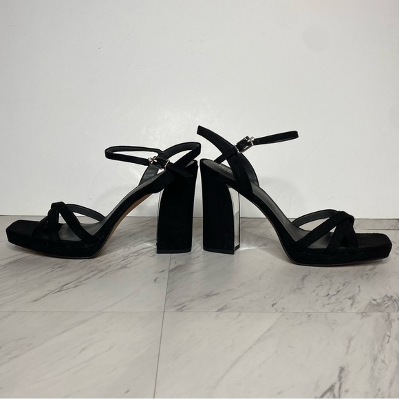 Franco Sarto Damalis Black Sparkle Square Toe Heeled Sandal 11M - Picture 7 of 15